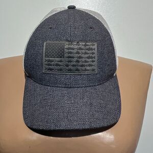 Columbia Men's Gray White Flex Fit PFG Fish Flag Mesh Performance Cap One Size